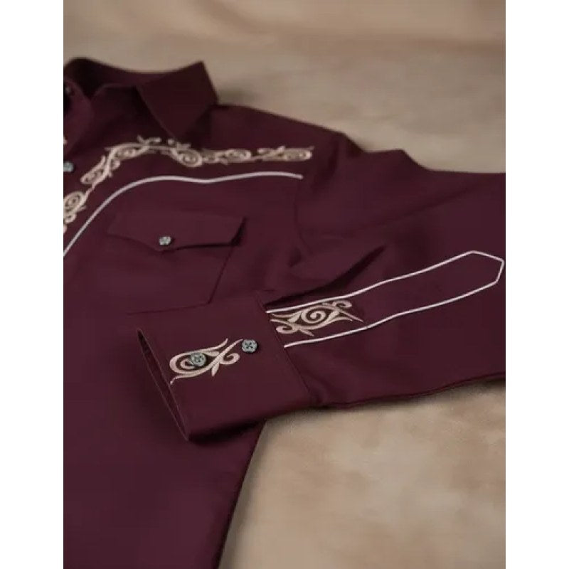 Camisa Vaquera Charra Bordada Caballero Winster Manga Larga #mlpos_40 | Color: Vino2 #color_vino2 #sku_winvincharrl #sku_winvincharrs #sku_winvincharrxxl
