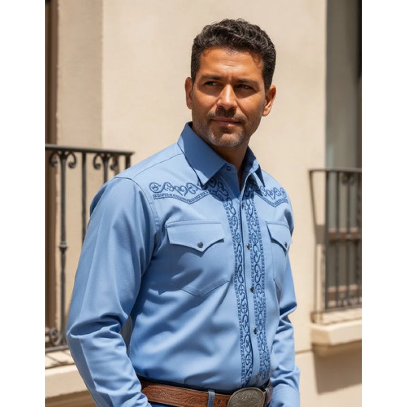 Camisa Vaquera Charra Bordada Caballero Winster Manga Larga #mlpos_43 | Color: Cielo #color_cielo #sku_winazcharrl #sku_winazcharrm #sku_winazcharrs #sku_winazcharrxxl