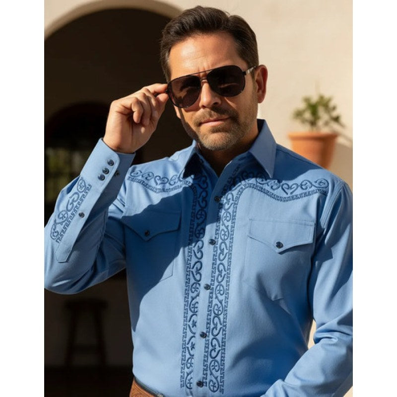 Camisa Vaquera Charra Bordada Caballero Winster Manga Larga #mlpos_44 | Color: Cielo #color_cielo #sku_winazcharrl #sku_winazcharrm #sku_winazcharrs #sku_winazcharrxxl