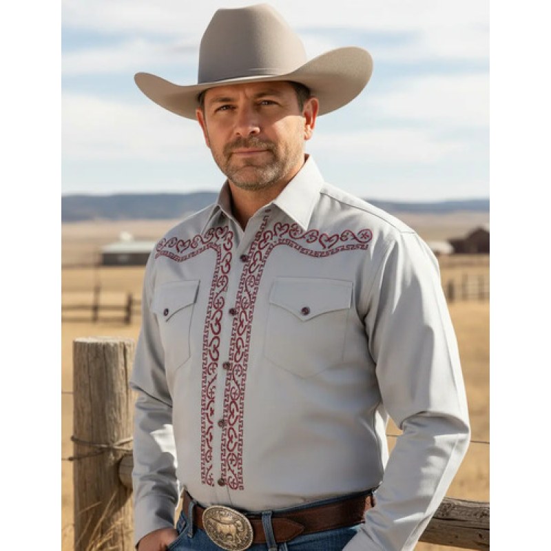 Camisa Vaquera Charra Bordada Caballero Winster Manga Larga #mlpos_47 | Color: Gris #color_gris #sku_wingrcharrl #sku_wingrcharrm #sku_wingrcharrs #sku_wingrcharrxl #sku_wingrcharrxxl