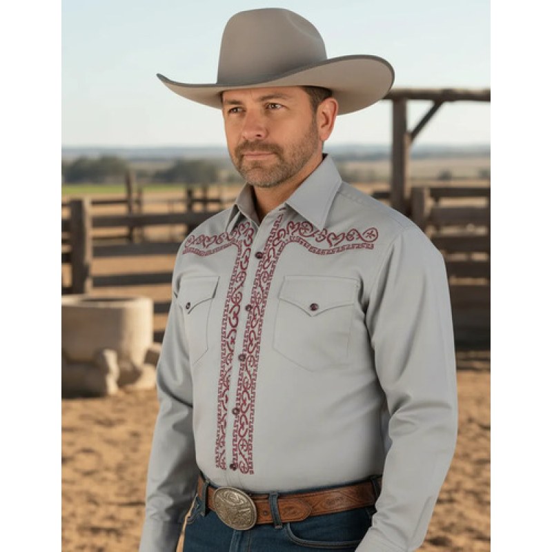 Camisa Vaquera Charra Bordada Caballero Winster Manga Larga #mlpos_49 | Color: Gris #color_gris #sku_wingrcharrl #sku_wingrcharrm #sku_wingrcharrs #sku_wingrcharrxl #sku_wingrcharrxxl