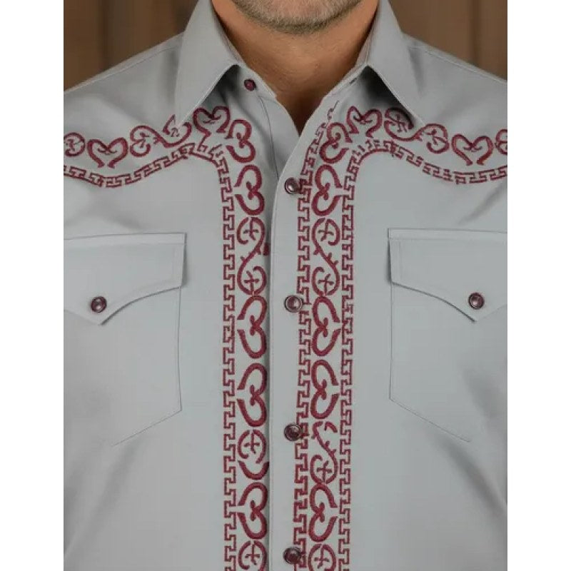 Camisa Vaquera Charra Bordada Caballero Winster Manga Larga #mlpos_50 | Color: Gris #color_gris #sku_wingrcharrl #sku_wingrcharrm #sku_wingrcharrs #sku_wingrcharrxl #sku_wingrcharrxxl