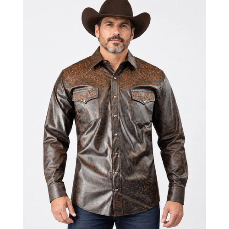Camisa Vaquera Charra Bordada Caballero Winster Manga Larga #mlpos_51 | Color: Cafe #color_cafe #sku_winschrrcfl #sku_winschrrcfm #sku_winschrrcfs #sku_winschrrcfxl #sku_winschrrcfxxl