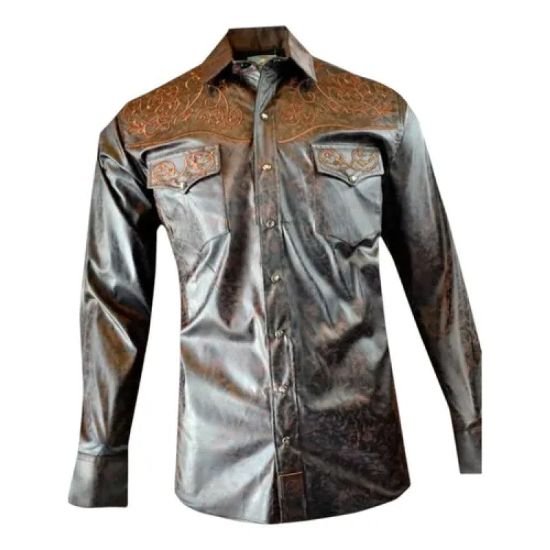 Camisa Vaquera Charra Bordada Caballero Winster Manga Larga #mlpos_53 | Color: Cafe #color_cafe #sku_winschrrcfl #sku_winschrrcfm #sku_winschrrcfs #sku_winschrrcfxl #sku_winschrrcfxxl