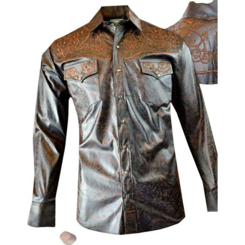Camisa Vaquera Charra Bordada Caballero Winster Manga Larga #mlpos_54 | Color: Cafe #color_cafe #sku_winschrrcfl #sku_winschrrcfm #sku_winschrrcfs #sku_winschrrcfxl #sku_winschrrcfxxl