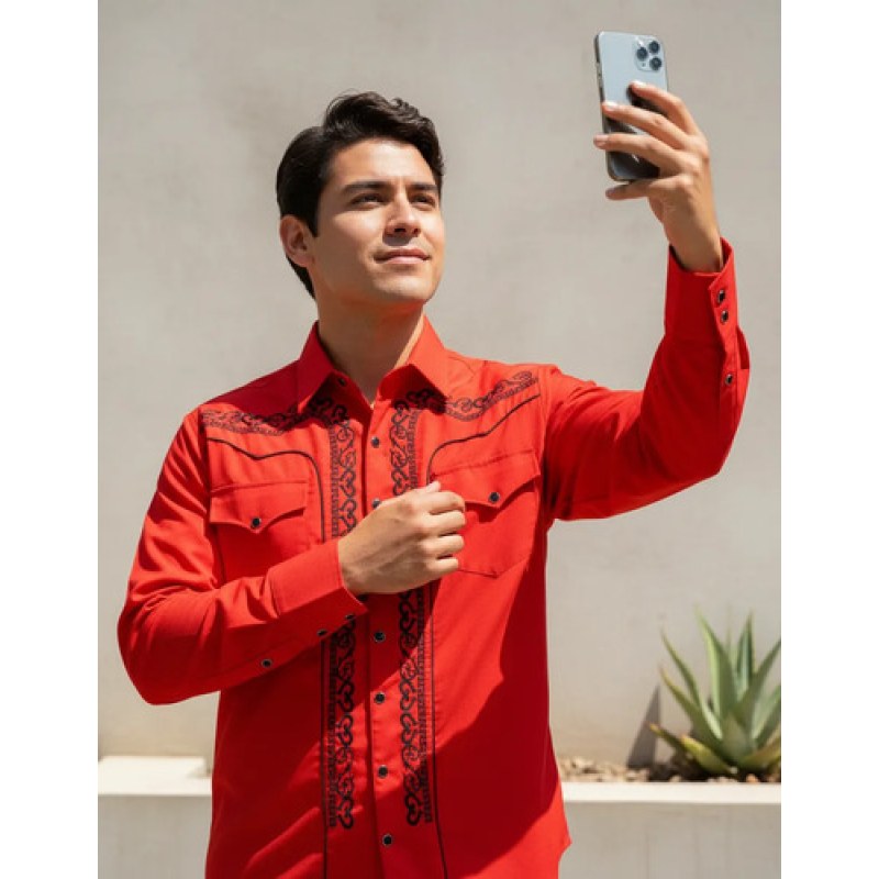 Camisa Vaquera Charra Bordada Caballero Winster Manga Larga #mlpos_6 | Color: Rojo #color_rojo #sku_rojoherram #sku_rojoherras #sku_rojoherraxl #sku_rojoherraxxl