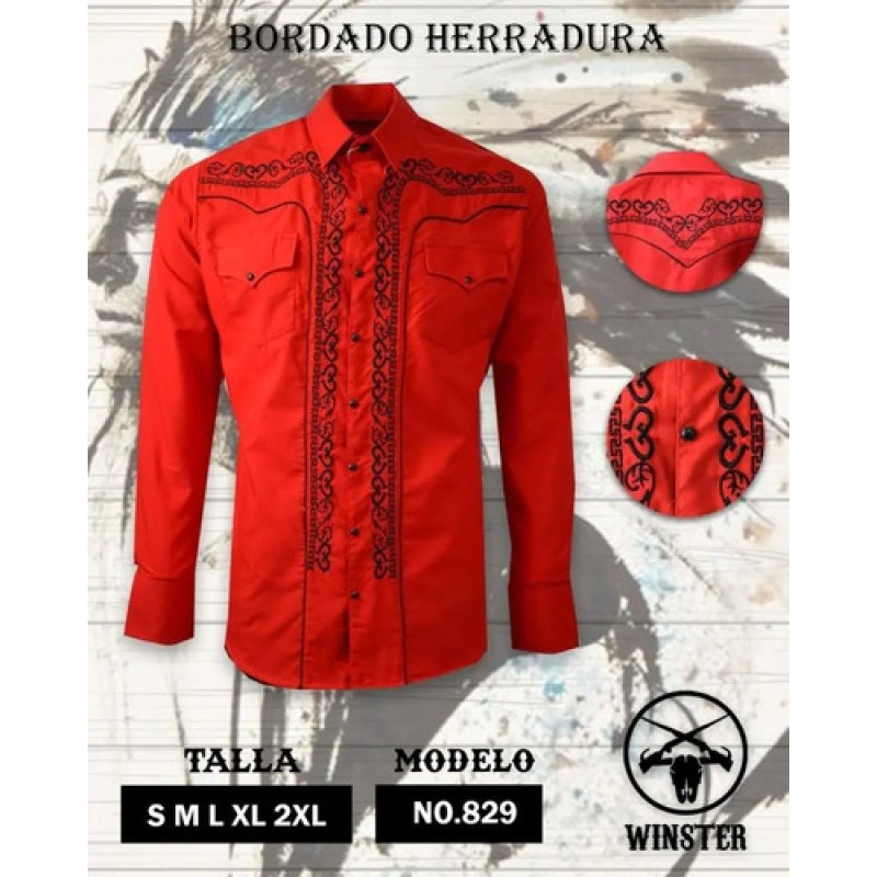 Camisa Vaquera Charra Bordada Caballero Winster Manga Larga #mlpos_7 | Color: Rojo #color_rojo #sku_rojoherram #sku_rojoherras #sku_rojoherraxl #sku_rojoherraxxl