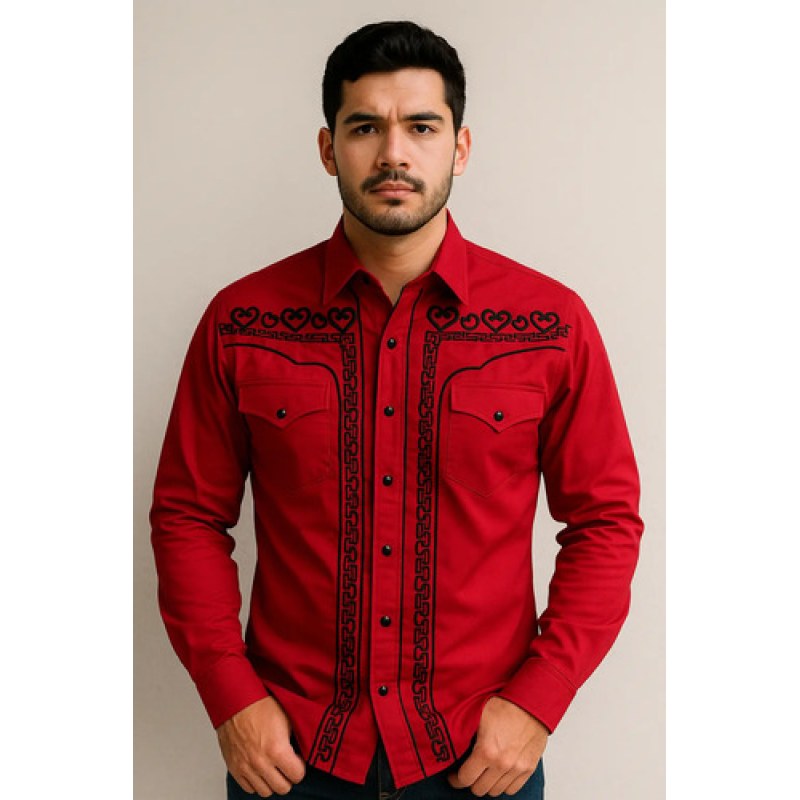Camisa Vaquera Charra Bordada Caballero Winster Manga Larga #mlpos_8 | Color: Rojo #color_rojo #sku_rojoherram #sku_rojoherras #sku_rojoherraxl #sku_rojoherraxxl