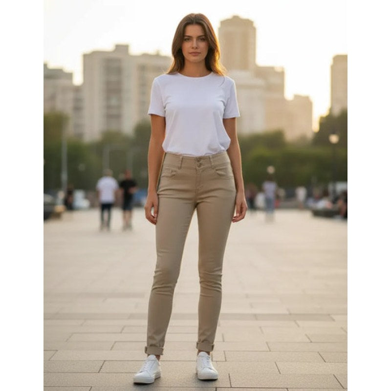 Pantalon Scandia Dama Gabardina Push Up Casual Entubado #mlpos_10 | Color: Khaki #color_khaki #sku_scngbentkh5