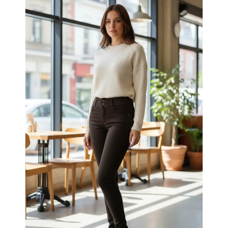 Pantalon Scandia Dama Gabardina Push Up Casual Entubado #mlpos_5 | Color: Café #color_caf #sku_scngbentcf7 #sku_scngbentcf13