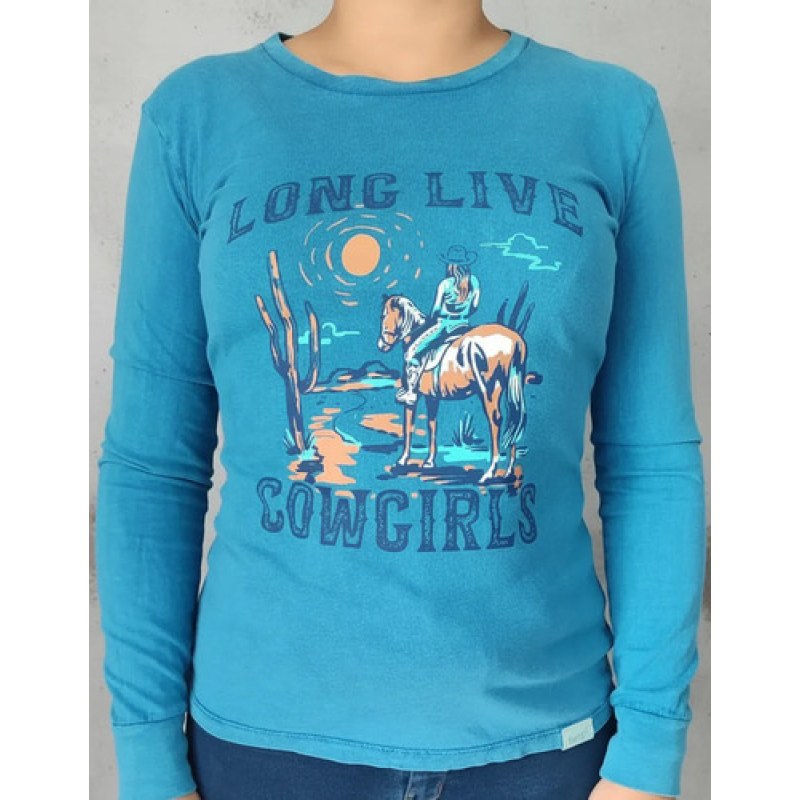 Playera Wrangler Blusas Vaquera Western Para Mujer Wrangler #mlpos_12 | Color: Petroleo #color_petroleo #sku_112365371azlch