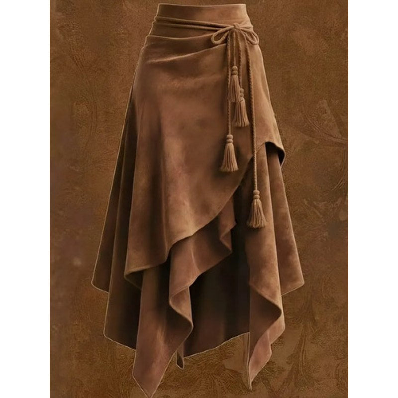Faldas Vaquera Asimétricas Con Volantes  Para Mujer, #mlpos_1 #mlitem_MLM2853059865 | Color: Camel #color_camel | Talla: L #sku_faldagamicll #mlitem_MLM2853047259 #mlitem_MLM2853047261 #sku_faldagamicls