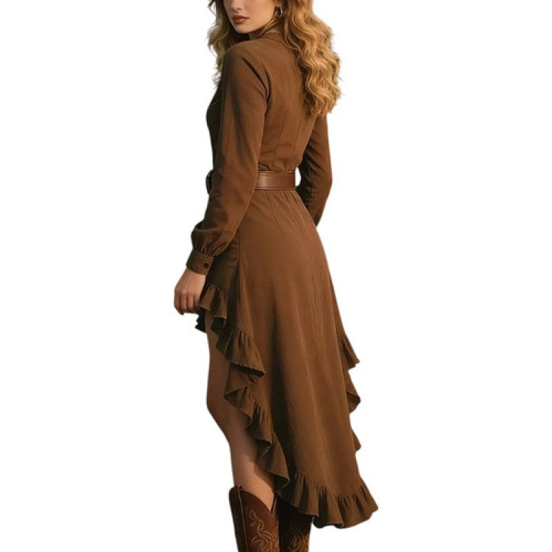 Vestido Vaquero Occidental De Manga Larga Con Flecos U #mlpos_6 #mlitem_MLM5223214644 | Color: Marrón #color_marrn | Talla: M #sku_mlm5223214644 #mlitem_MLM2880775245 #sku_mlm2880775245
