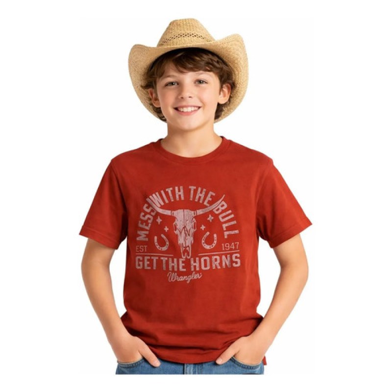 Playera Wrangler Niño Vaquera #mlpos_1 #mlitem_MLM5080698688 | Color: Rojo #color_rojo | Talla: S #sku_112365637rs