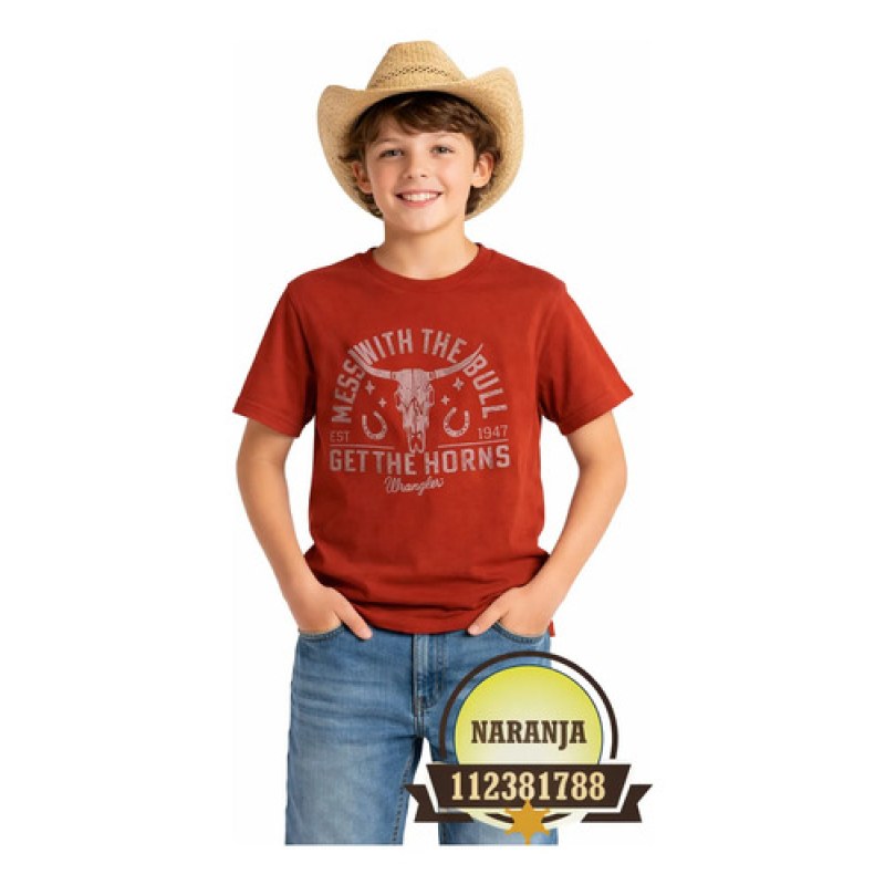 Playera Wrangler Niño Vaquera #mlpos_2 #mlitem_MLM5080698688 | Color: Rojo #color_rojo | Talla: S #sku_112365637rs