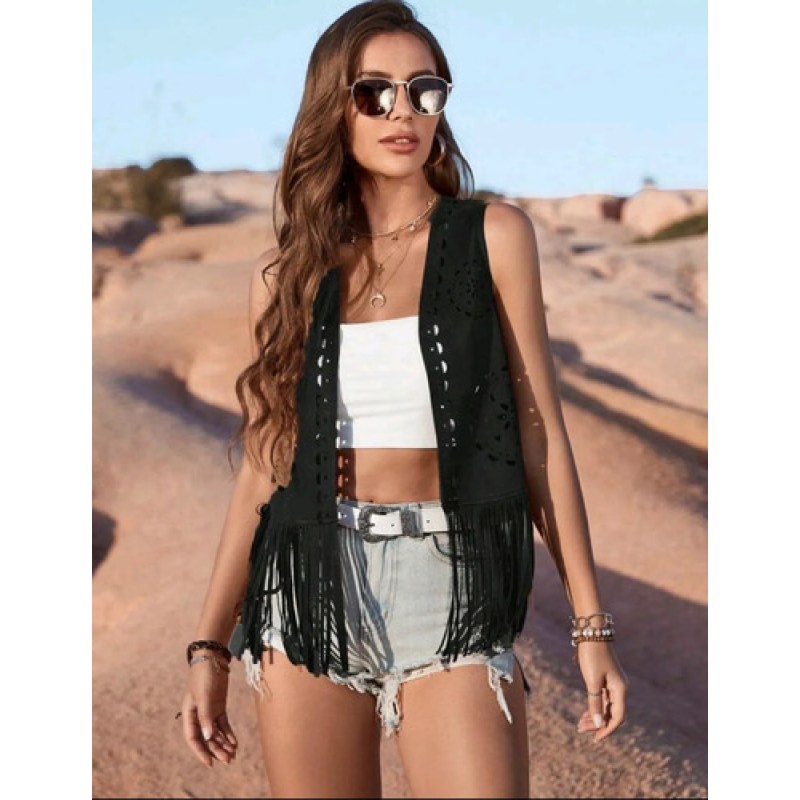 Chaleco Dama Tipo Gamuza Con Flecos Vaquera #mlpos_7 #mlitem_MLM5502234900 | Color: Negro #color_negro | Talla: M #sku_chabarngm #mlitem_MLM5502199080 #sku_chabarngg #mlitem_MLM5502199082 #sku_chabarngxg
